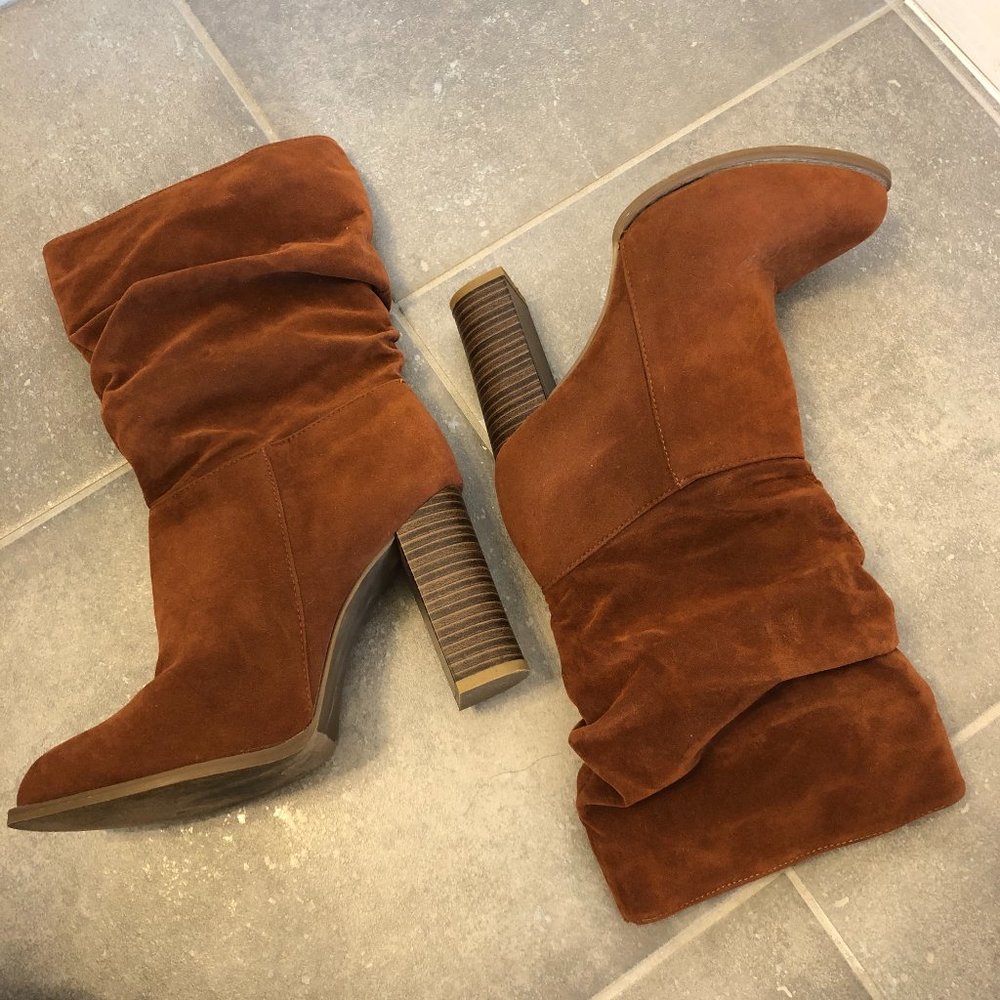 Chase & Chloe Tan Rust Color Block Heel Boots 7.5 - image 7